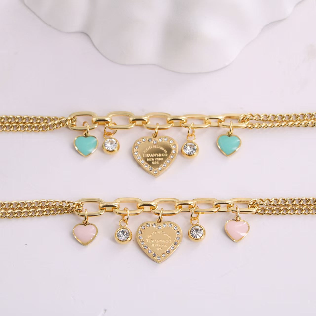 TF Double Chain bracelet with heart