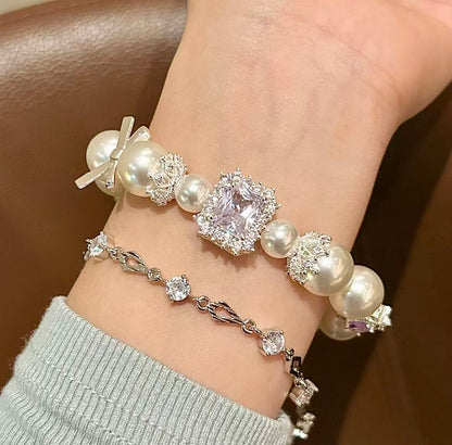 Palace-Style Pearl and purple heart-shaped Diamond Bracelet