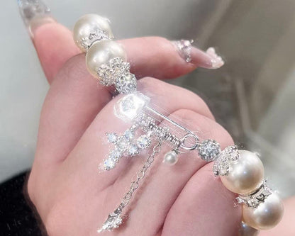 Sparkling Bow Pearl Bracelet &Necklece