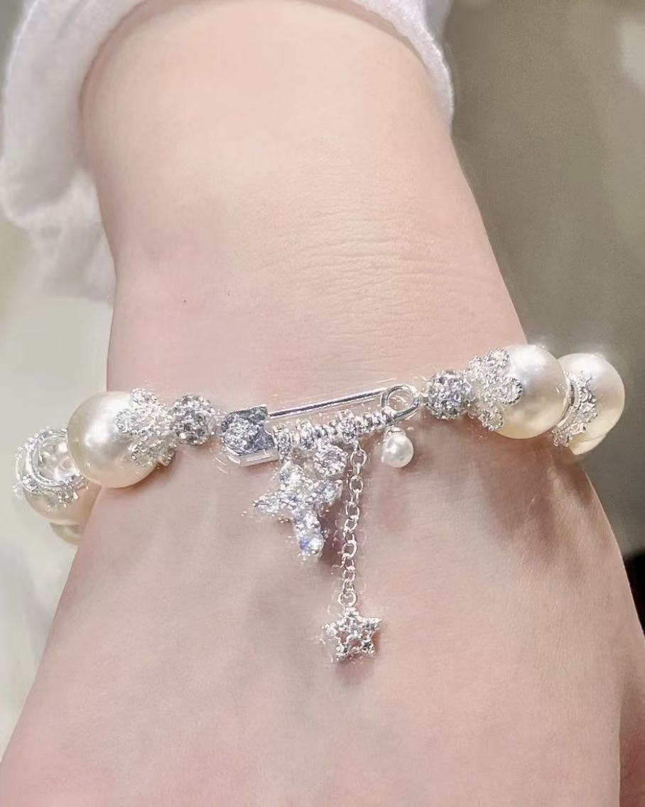 Sparkling Bow Pearl Bracelet &Necklece