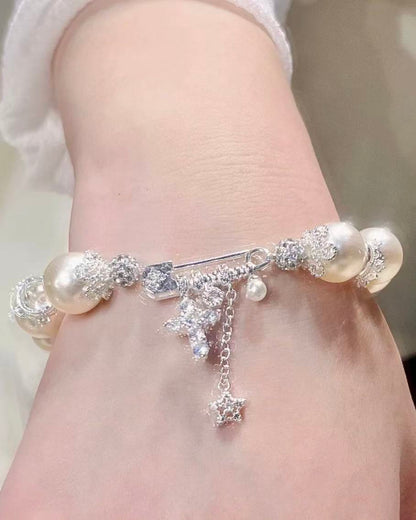 Sparkling Bow Pearl Bracelet &Necklece