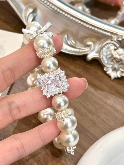 Palace-Style Pearl and purple heart-shaped Diamond Bracelet