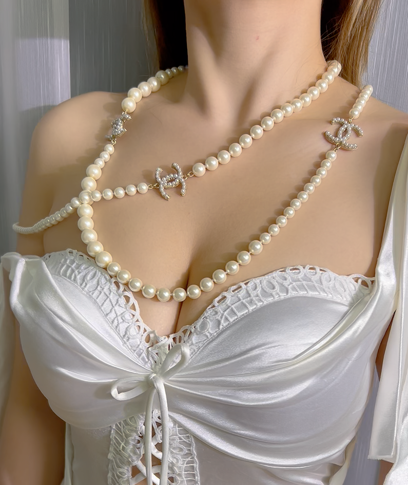 CC long pearl necklace-100th Anniversary Collection