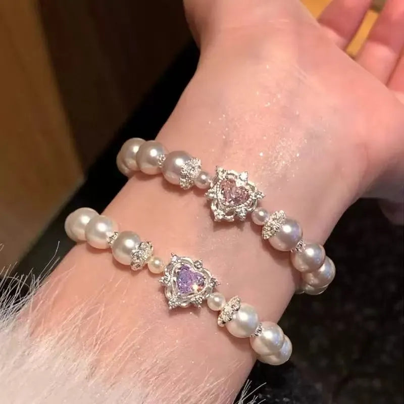 Dreamy Heart Crown Pearl Bracelet
