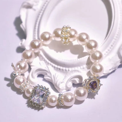 Palace-Style Pearl and purple heart-shaped Diamond Bracelet